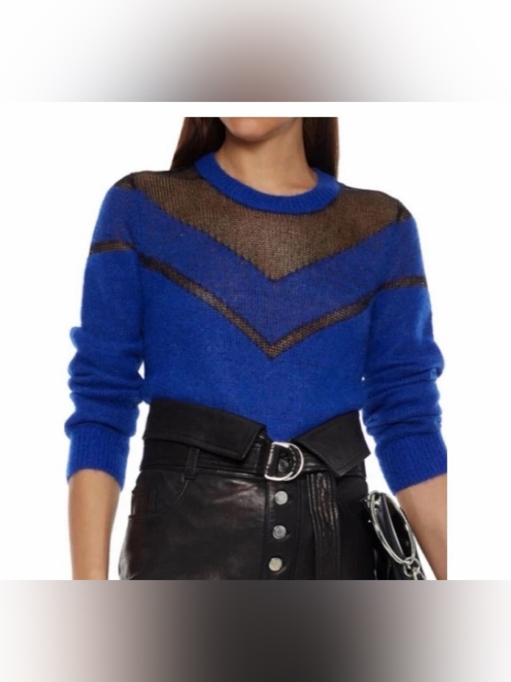 rag & bone size XS crewneck mesh sweater royal blue black mohair alpaca blend